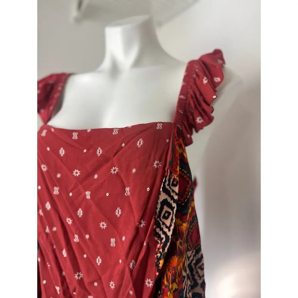 Torrid Burnt Orange and Patterned Challis Ruffle Trim Crop Top Size 2X